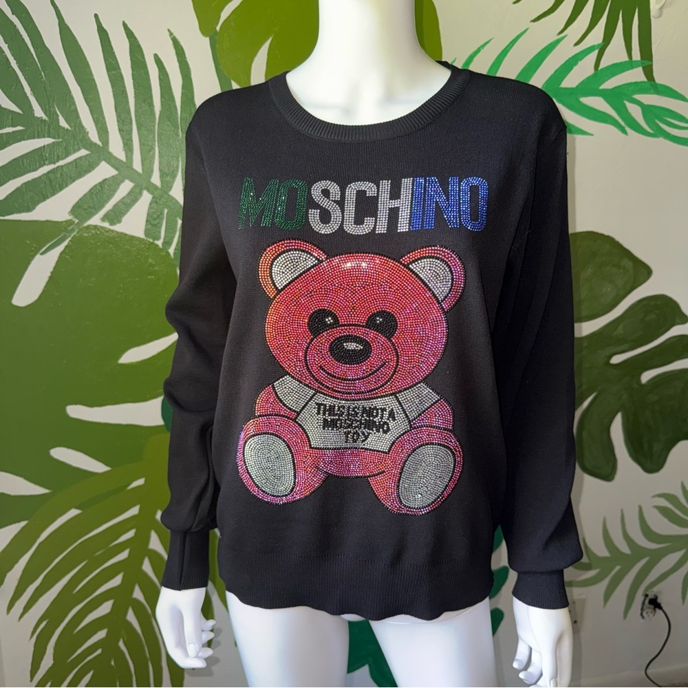 Moschino Black Sweater with Multicolor Rhinestone Teddy